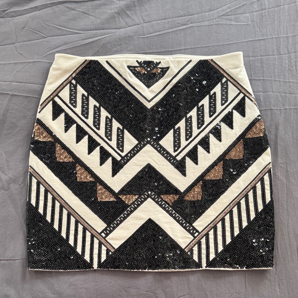 Express Black and Gold Patterned Pencil Skirt